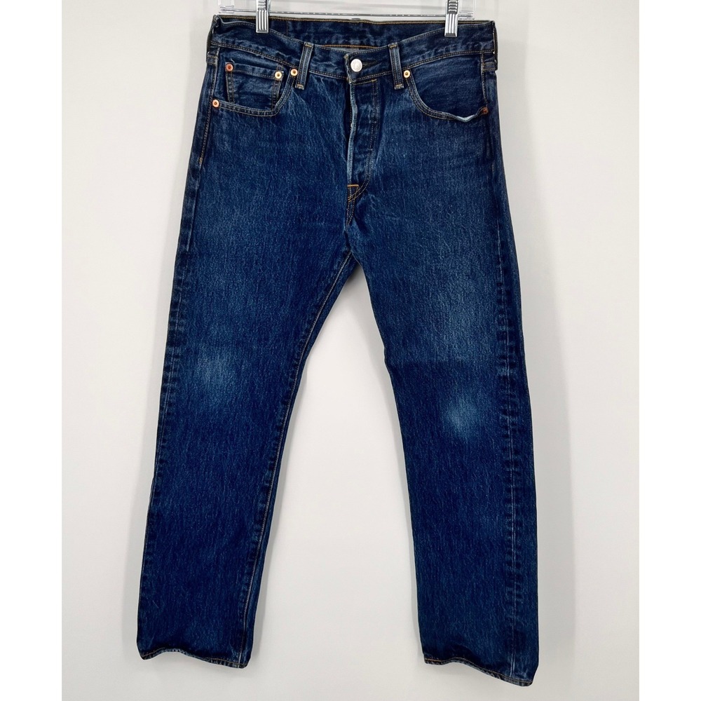 Levis 501 Original Fit Jeans Mens 30x30 Dark Wash Blue Straight Leg Button Fly
